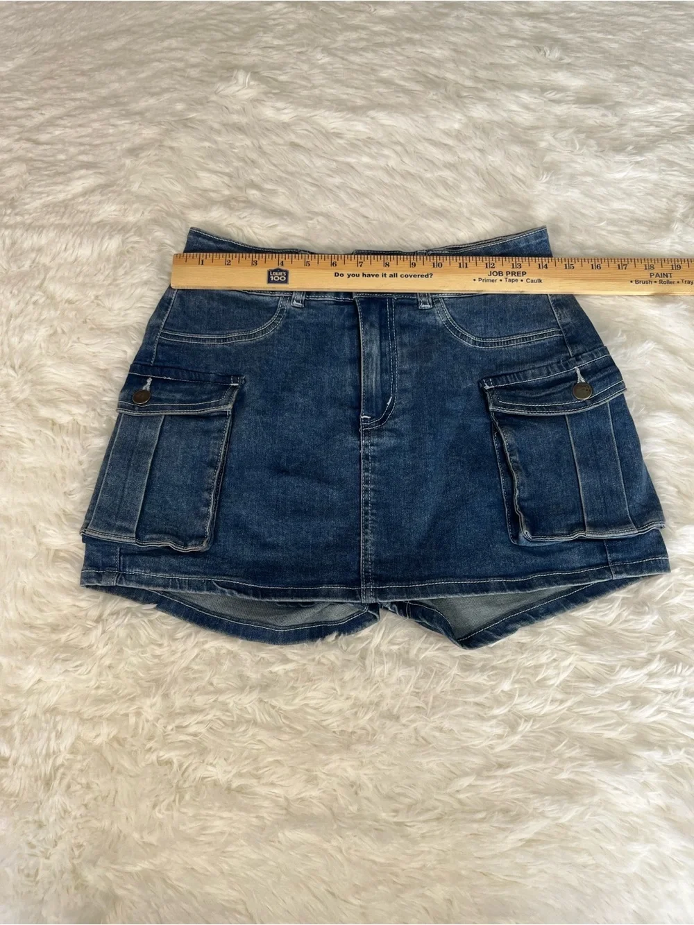 ELLEVEN Women's High Stretch Denim Cargo Skort High Waisted Size Medium